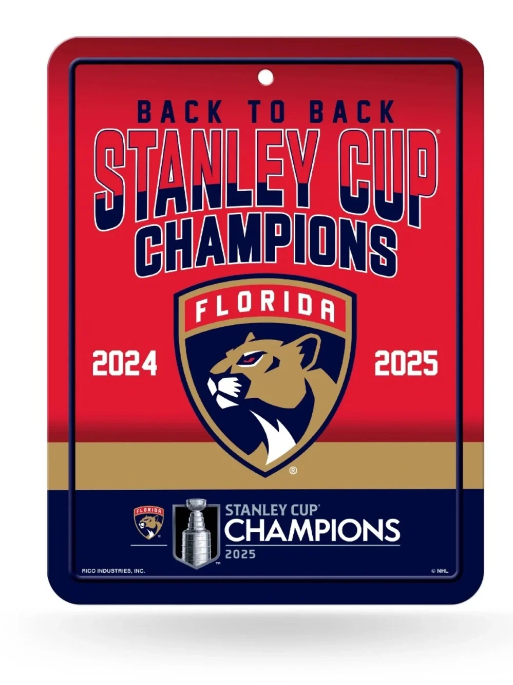 NEW! Florida Panthers Metal Parking Sign 2025 Back 2 Back Stanley Cup Champions